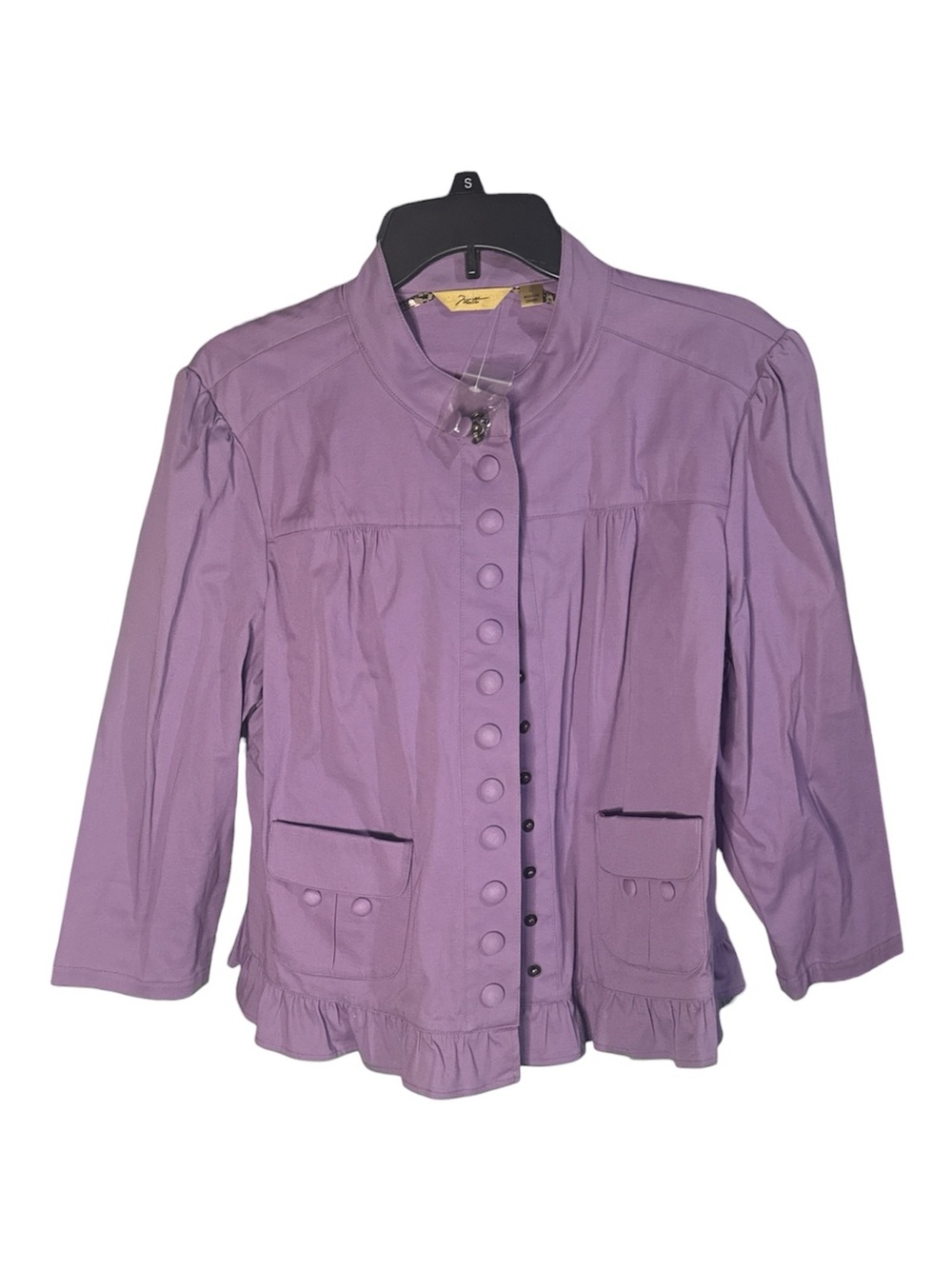 Motto Boxy Preppy Lilac Cloth Button-Front Women's Jacket Ruffle Hem - Size L